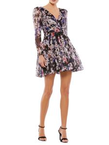 Мини-платье Ieena с цветочным принтом и искусственным запахом Mac Duggal, черный мульти