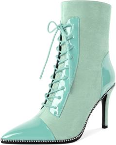 Женские ботильоны SAMMITOP на шнуровке с высоким каблуком-стилетто, заостренным носком, модные ботильоны с серебристой вышивкой и боковой молнией, короткие ботинки на каблуке 10 см