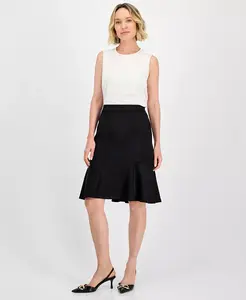 Искусственная замша расклешенная юбка на резинке, Regular и Petites Kasper, черный