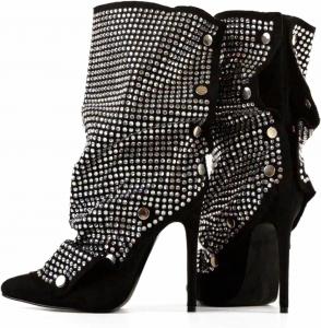 Ботильоны с блестками на щиколотке с мягким отворотом и пуговицей, сексуальные на шпильке MissHeel, Black