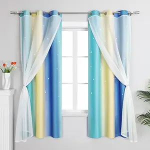 Плотные шторы с люверсами, звезды, плотные, с двойным градиентом, для детской комнаты, 100x130 см, синие Joyswahl