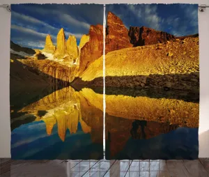 Штора в деревенском стиле Восход солнца от ABAKUHAUS, озеро Торрес-дель-Пайне, присборенная тесьма для спальни с петлями и крючками, 280 x 225 см, цвет: бледно-кофейный, коричный Abakuhaus