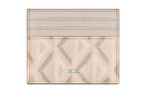 DIOR Женский картхолдер из натуральной гладкой телячьей кожи с канвой бежевый