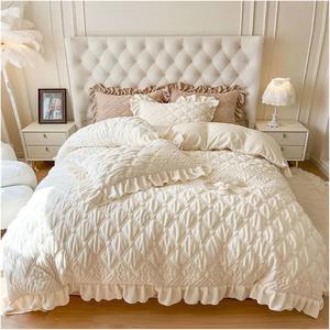 KYTGFH Комплект постельного белья Velvet Fleece молочный бархат с алмазной стежкой, вышивкой и рюшами Bianco Bianco