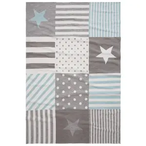 Детский плед Звезда из органического хлопка, уютный плед Lüttenhütt, мятный/серый