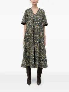 Платье с V-образным вырезом и узором Ganni, синий