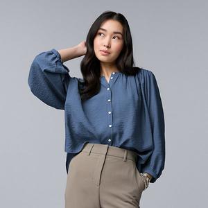 Женская рубашка с буфами и рукавами-фонариками Simply Vera Vera Wang, Cyclone Blue