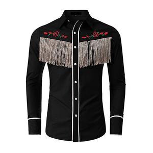 Мужская ковбойская рубашка с бахромой и вышивкой розы, длинный рукав, slim fit Maxxis Merch, Black