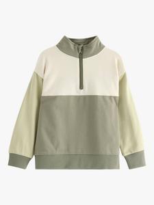 Детский хлопковый свитшот с полузастёжкой и цветными блоками Lindex, Light Dusty Khaki