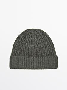 Шапочка бини из 100% кашемира в рубчик Massimo Dutti, серо-коричневый