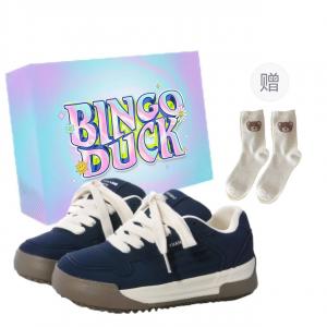 BINGO DUCK Женские противоскользящие скейтерские кеды низкие голубые + эксклюзивная коробка для обуви + носки в подарок, цвет Blue+Exclusive Shoe Box+Gift Socks