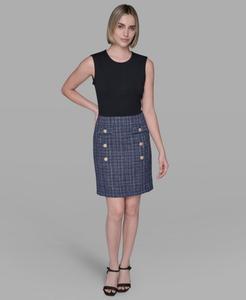 Женское мини-платье с текстурированной поверхностью "два в одном" KARL LAGERFELD PARIS, Black/Blue Multi