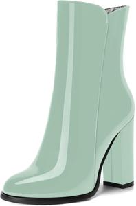 Женские лакированные ботильоны NUMALEO на молнии с круглым носком, сексуальные, для вечеринок, с высоким каблуком 4 дюйма, Turquoise