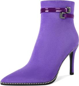 Женские ботильоны Soireelady с заостренным носком, тонким высоким каблуком, расшитые бисером, с коротким голенищем, боковой молнией и металлической пряжкой, каблук 4 дюйма, Purple