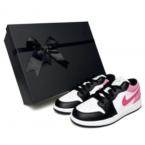 Jordan Эйр 1 противоскользящие и износостойкие дышащие низкие винтажные баскетбольные кроссовки женские черно-бело-розовые, цвет Black White Pink