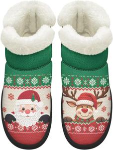 Зимние женские ботинки KEIAHUAN, теплые, с противоскользящей подошвой, утепленные искусственным мехом, удобные для улицы, Santa Claus Reindeer