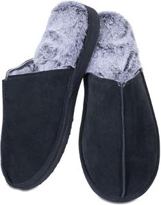Мужские плюшевые тапочки MeMoi с мемори-пеной и настоящей замшей, темно-синий