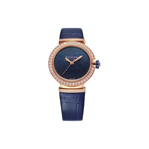 BVLGARI Часы женские LVCEA Collection с автоматическим механизмом, кожаным ремешком из крокодила, синим циферблатом 33 мм