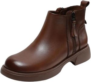 Женские ботинки DBFBDTU до щиколотки, зимние, из натуральной кожи коровы, с двойной молнией, на плоском каблуке, мягкая подошва, теплые повседневные ботинки, 37(Us-6.5) Short Plush Inside1