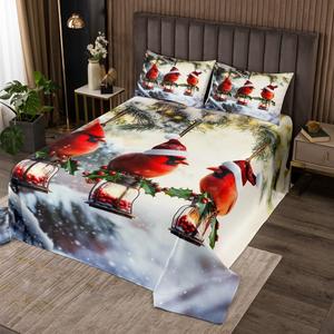 Erosebridal Рождественский комплект постельного белья Cardinal Tree с вышивкой снежинок, Red White