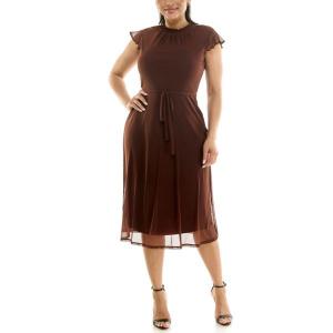 Женское платье с присборенными рукавами-крылышками Nina Leonard, цвет chocolate