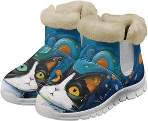 Женские зимние ботинки JoyLamoria с утеплителем из меха, нескользящие, ботильоны до щиколотки, водонепроницаемые, для холодной погоды и снега, Cat Art Painting