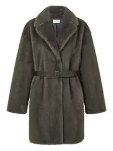 Пальто из искусственного меха с поясом P.A.R.O.S.H., серый