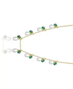 Ожерелье с подвеской, покрытое 14-каратным золотом, перламутром и зелеными кубическими цирконами Rachel Glauber, green