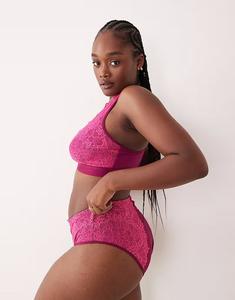 Трусики-слипы с высокой талией из кружева и сетки бордового и розового цветов Lemonade Dolls