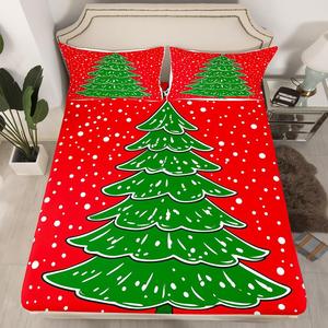 Erosebridal Комплект постельного белья с новогодним принтом в красно-зеленой гамме, White Green Red