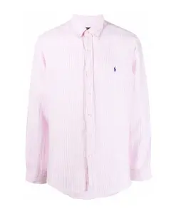 Розовая и белая льняная рубашка Polo Ralph Lauren, розовый