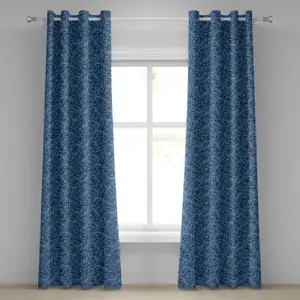 Шторы на люверсах ABAKUHAUS в азиатском стиле, художественные круги в технике зентангл, замысловатые экзотические племенные линии, декоративные двухпанельные шторы, 280 см x 225 см, бледно-голубой, темно-синий Abakuhaus