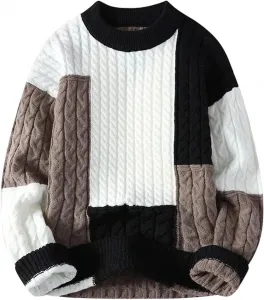 Мужской свитер с цветными блоками и фактурной вязкой