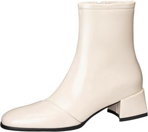 Женские ботильоны с квадратным носком и боковой молнией - минималистичная эстетика для зимних/осенних трендов XIEPP, White