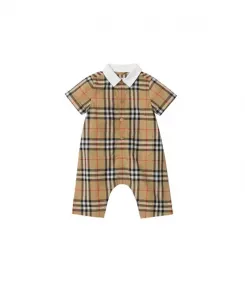 Хлопковый комбинезон в клетку Burberr для малыша Burberry, бежевый