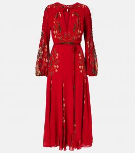 Платье макси с цветочным принтом и плиссе Farm Rio, Berry Garden Red