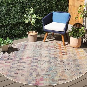 Ковер SAFAVIEH, 201 x 201 см, Rainbow Collection, круглый, синий и золотой, абстрактный дизайн, без линьки и простой в уходе, идеален для помещений с высокой проходимостью в гостиной, спальне, столовой (RBW662M-7R)