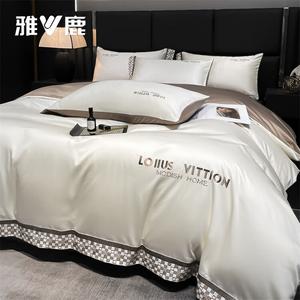 Yalu Комплект постельного белья 1,5 м, 4 предмета: пододеяльник 200x230 см, простыня на резинке, 2 наволочки, клетка, бежево-кофейный