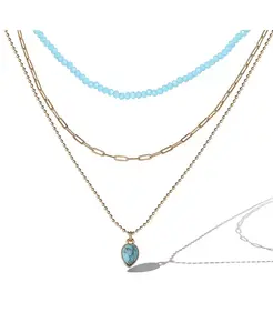 Ожерелье из многослойных бирюзовых бусин и подвески в форме сердца Jessica Simpson, gold/turquoise