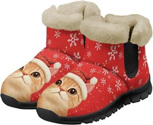 Зимние женские ботинки Jeiento для Рождества, комфортные снегоступы с противоскользящей подошвой и утолщением, Christmas Cat