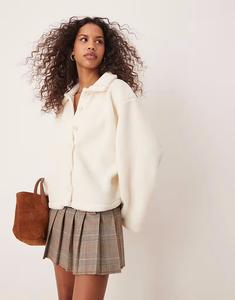 Кардиган с длинными рукавами из искусственного флиса цвета кремовый Asos Design