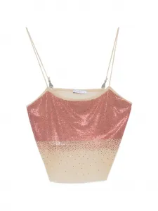 Топ из тюля со стразами Patrizia Pepe, бежевый