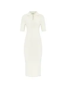 Миди-платье в рубчик с вырезом-капелькой Jil Sander, бежевый