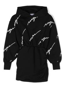 MSGM Kids мини-платье с капюшоном и принтом логотипа, черный
