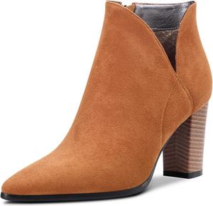 Демисезонные женские ботильоны DearOnly с острым носком, на толстом каблуке, замшевые, винтажные, классические, с молнией, каблук 3 дюйма, Brown