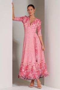 Сетчатое платье макси Peggy со сборками на рукавах и запахом Jolie Moi, розовый