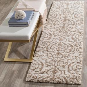 Ковер-дорожка SAFAVIEH, 69 x 214 см, Florida Shag Collection - Cream & Beige, Damask Design, без линьки и простой в уходе, идеален для помещений с высокой проходимостью в гостиной, спальне (SG462-1113)