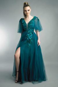 Платье из тюля с 3D-цветочным принтом и рукавами-крылышками Basix Black Label, Forest Green