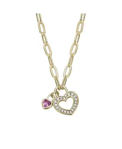 Ожерелье с подвеской в виде скрепки в форме сердца, покрытое 14-каратным золотом и цветными кубическими цирконами Gigigirl, pink
