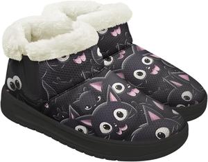 Женские зимние ботинки на шнуровке без шнурков, теплые кроссовки с плюшевой подкладкой, дизайн зимних сапог, толстые каблуки, противоскользящие Chririnla, Cute Black Cat